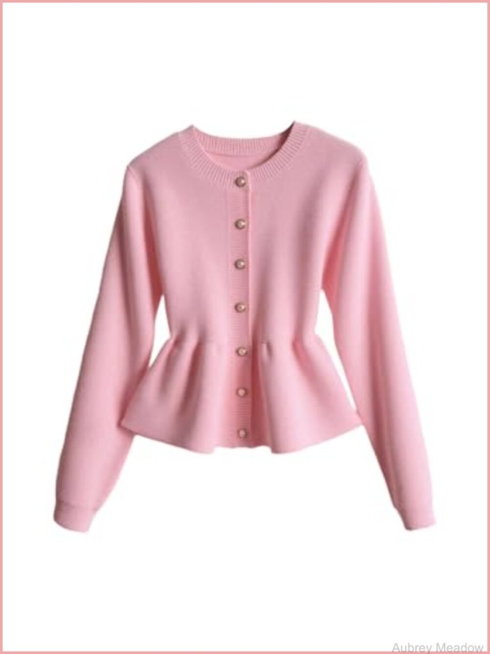 Button Up Cardigan Sweater Cinched Waist Long Sleeve Slim Fit Crew Neck